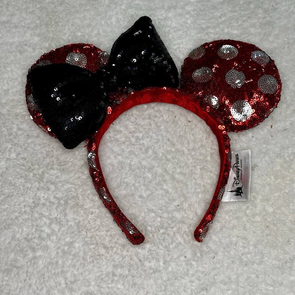 Disney Parks Minnie Mouse Sequin Ears Headband – Red White Polka Dot Bow